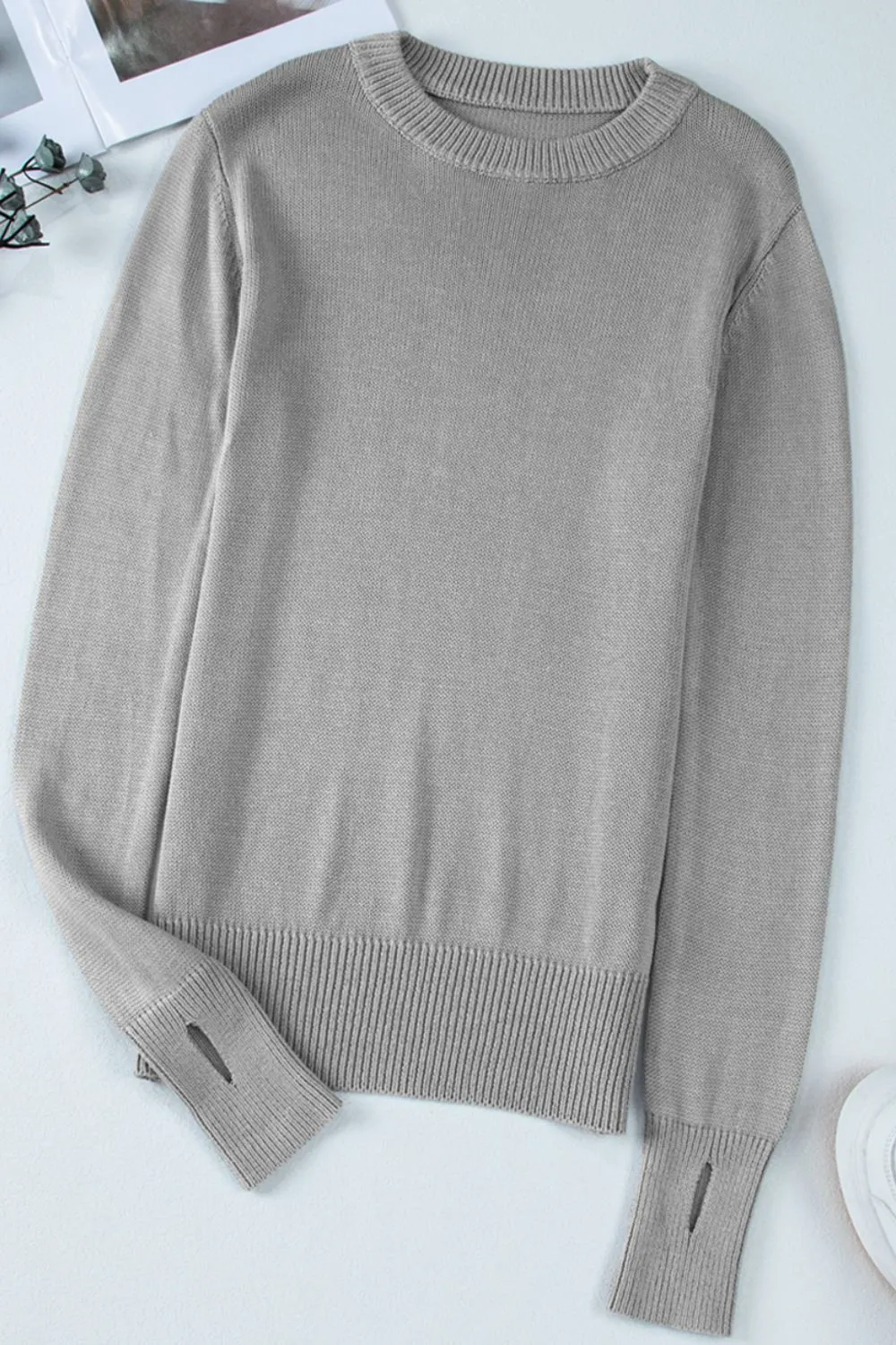 Ribbed Hem Round Neck Long Sleeve Sweater sold by Charming Charlie product image thumbnail 5