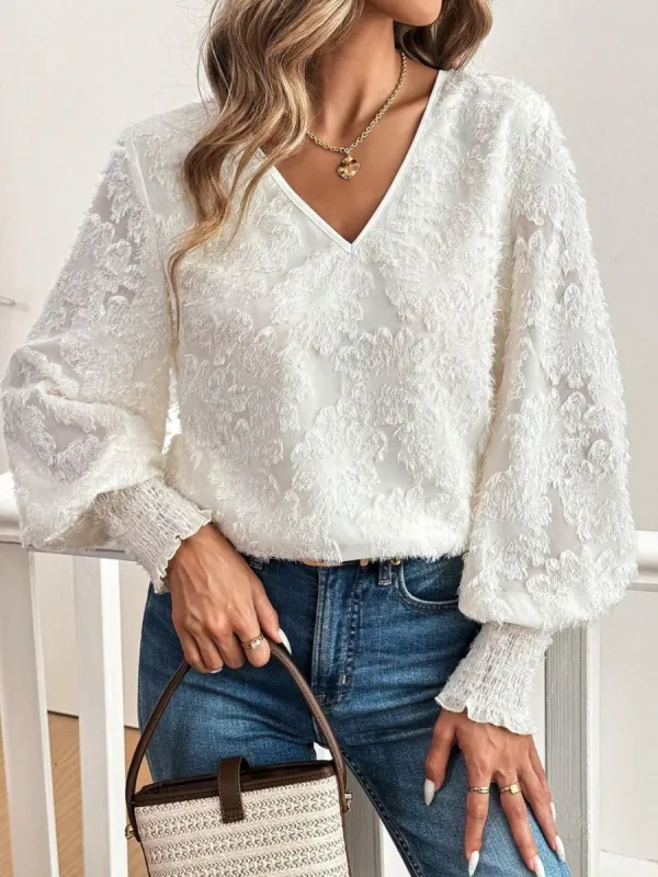 V-Neck Lantern Sleeve Blouse sold by Charming Charlie