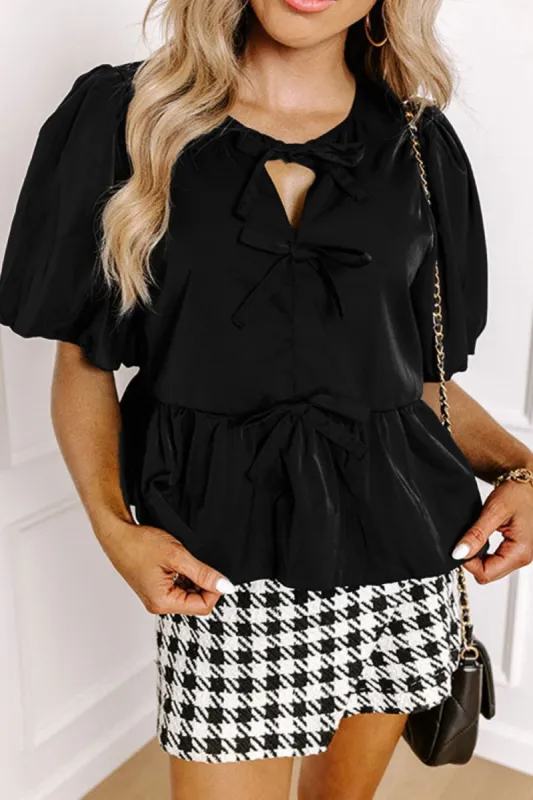 Cutout Round Neck Puff Sleeve Blouse sold by Charming Charlie