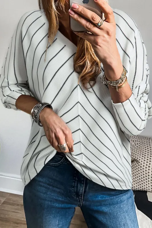 Striped V-Neck Long Sleeve Blouse sold by Charming Charlie