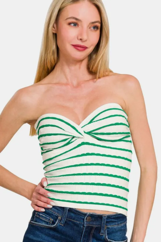 Zenana Twisted Sweetheart Neck Striped Tube Top sold by Charming Charlie