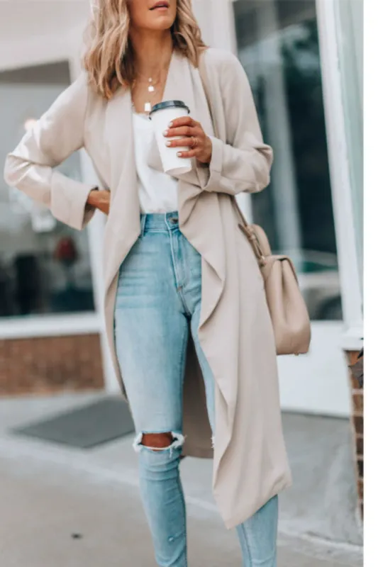 Open Front Long Sleeve Trench Coat sold by Charming Charlie