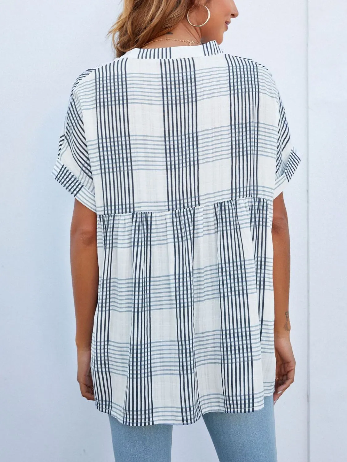 Mandy Side Slit Notched Short Sleeve Blouse sold by Charming Charlie product image thumbnail 4