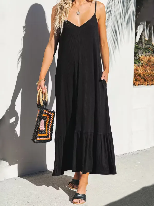 V-Neck Ruffled Hem Midi Cami Dress sold by Charming Charlie