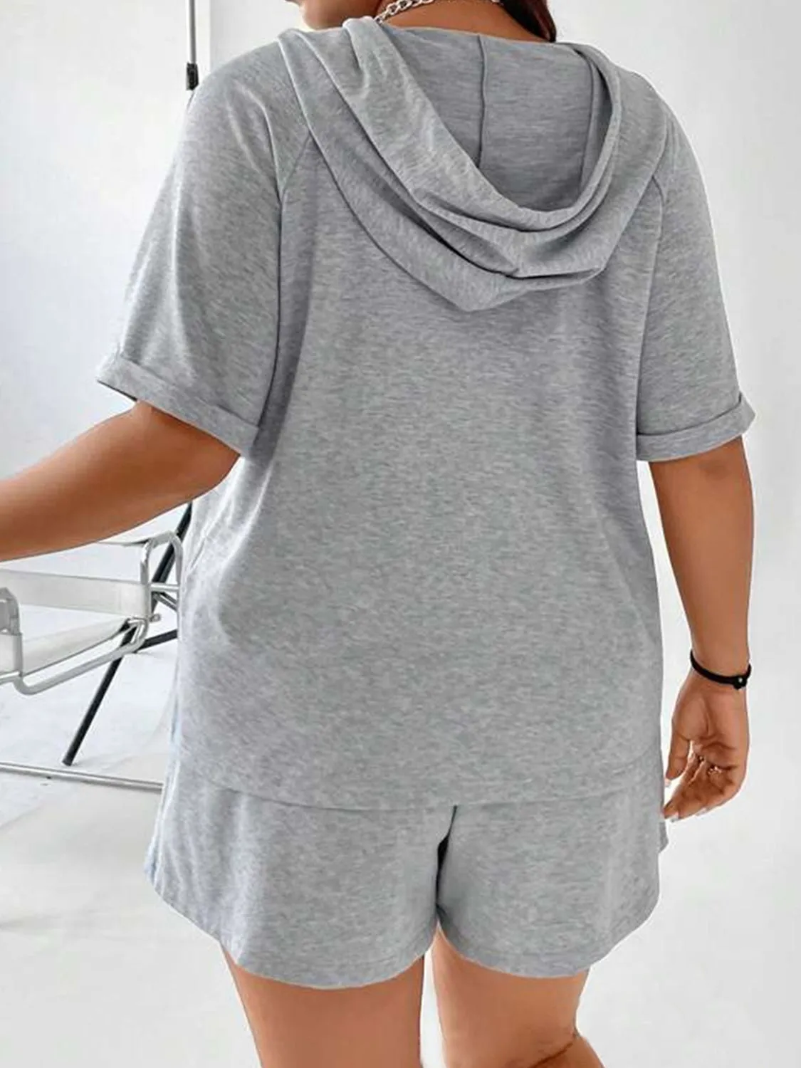 Full Size Drawstring Half Zip Hooded Top and Shorts Set Plus Size sold by Charming Charlie product image thumbnail 5