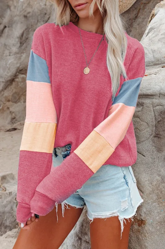 Color Block Round Neck Long Sleeve Sweatshirt sold by Charming Charlie