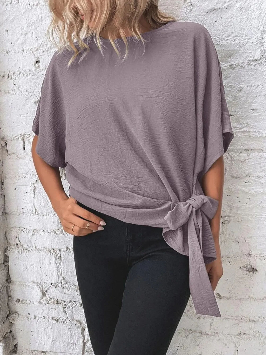 Knotted Round Neck Half Sleeve Blouse sold by Charming Charlie product image thumbnail 2