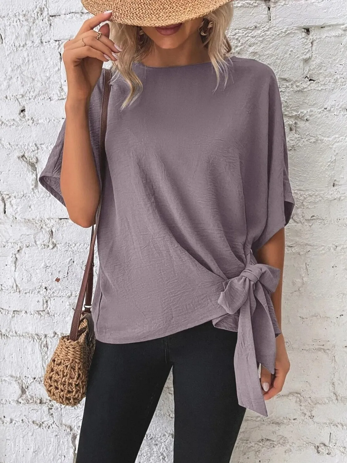 Knotted Round Neck Half Sleeve Blouse sold by Charming Charlie product image thumbnail 3