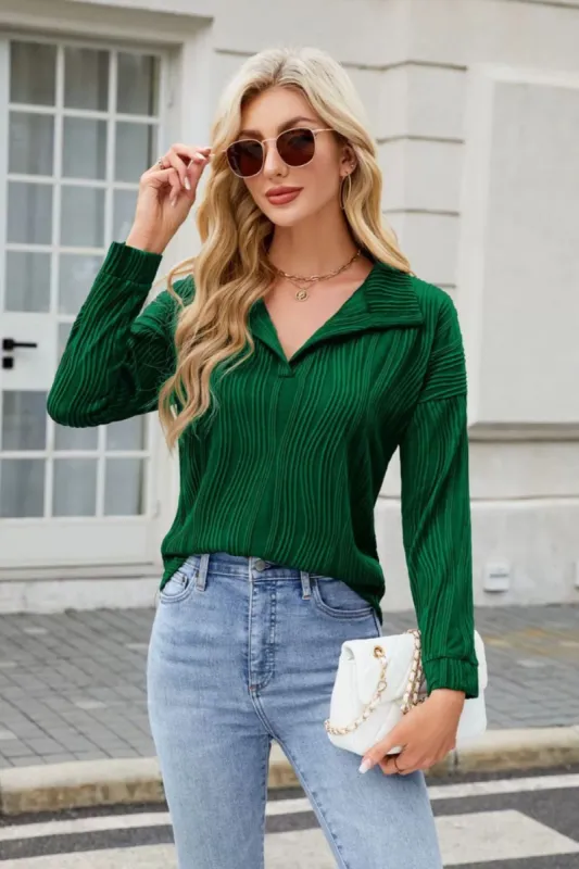 Texture Collared Neck Long Sleeve Blouse sold by Charming Charlie