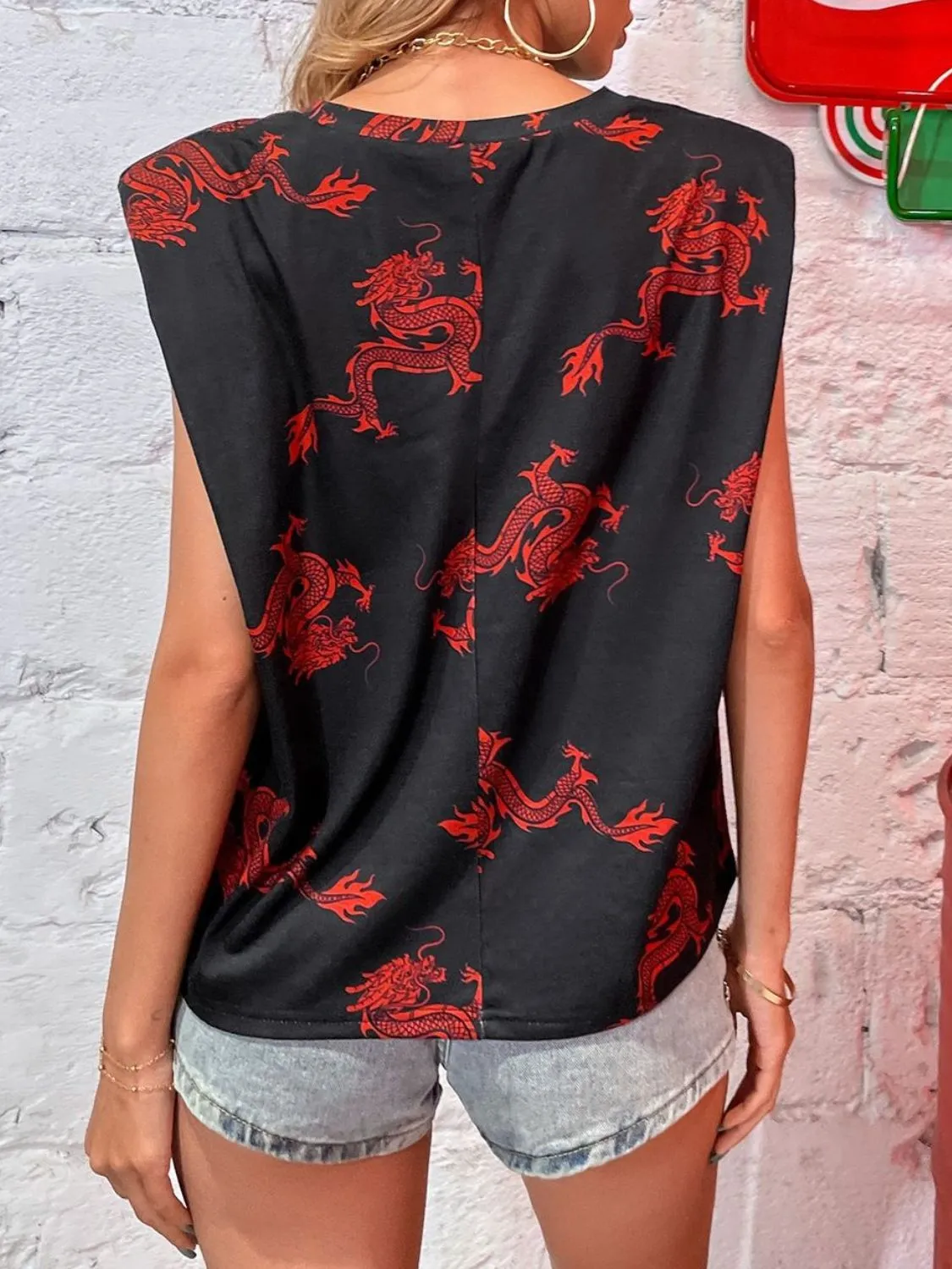 Devine Dragon Print Round Neck Cap Sleeve Top sold by Charming Charlie product image thumbnail 4