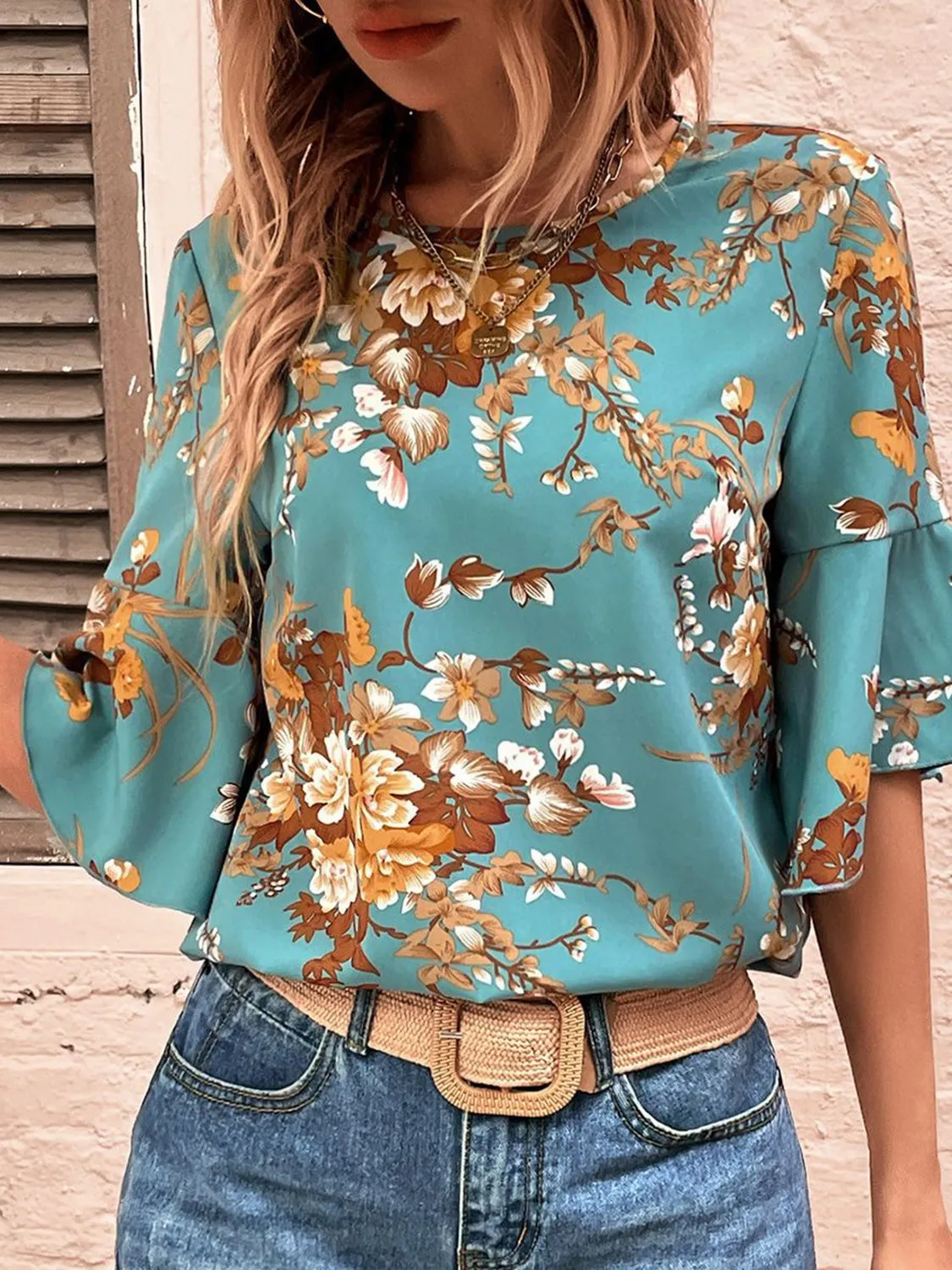 Printed Round Neck Half Sleeve Blouse sold by Charming Charlie product image thumbnail 2