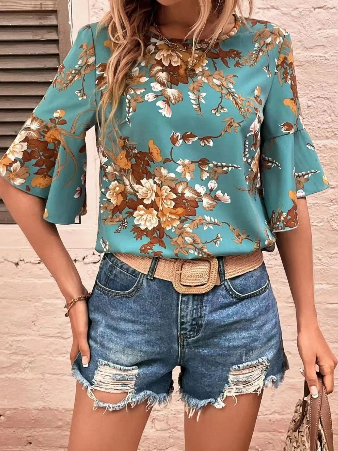 Printed Round Neck Half Sleeve Blouse sold by Charming Charlie