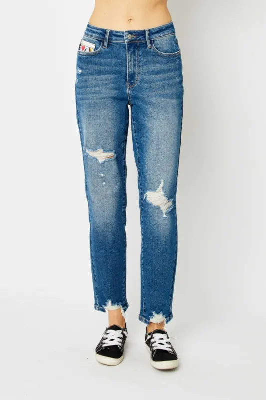 Judy Blue Full Size Distressed Slim Jeans sold by Charming Charlie