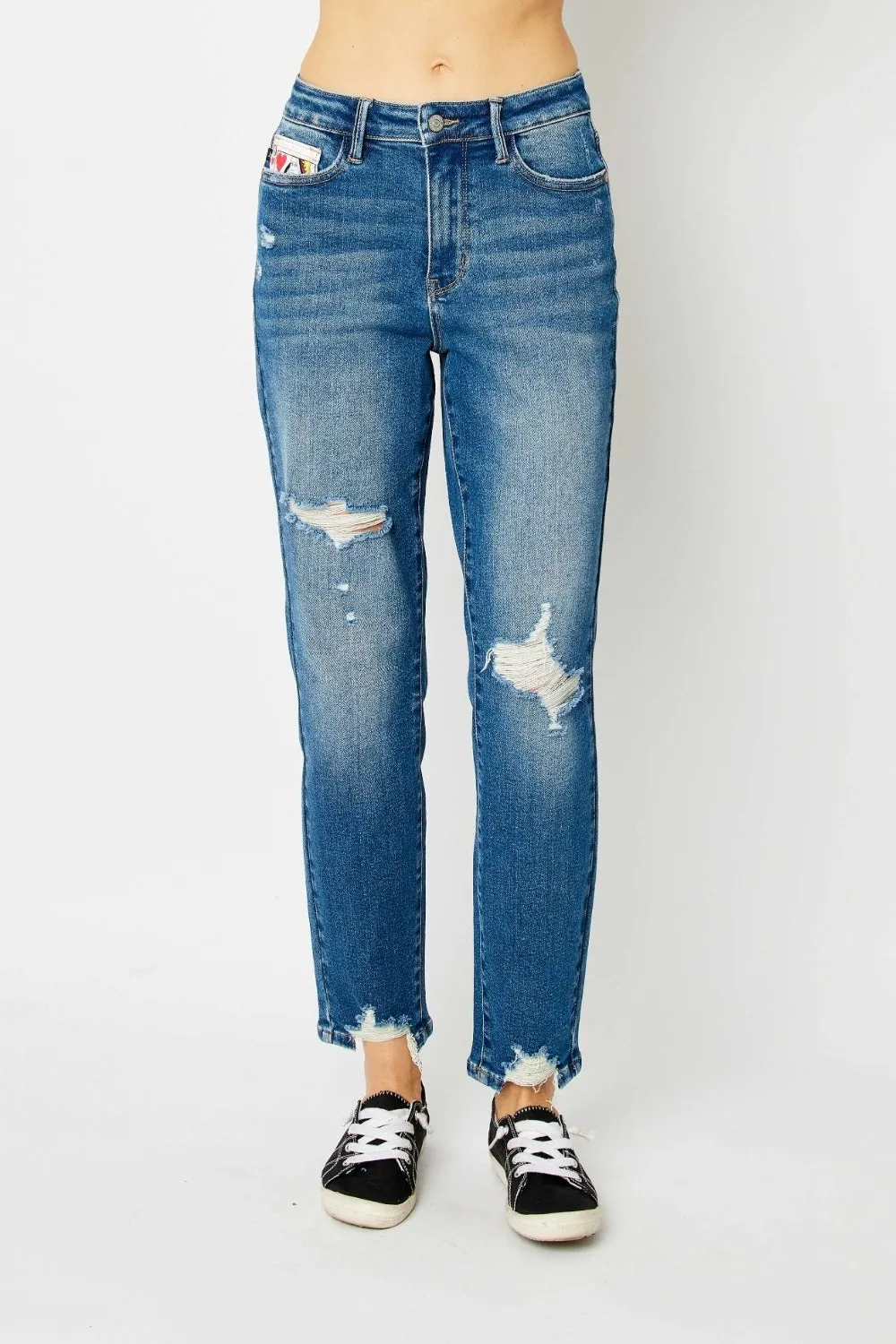 Judy Blue Full Size Distressed Slim Jeans sold by Charming Charlie