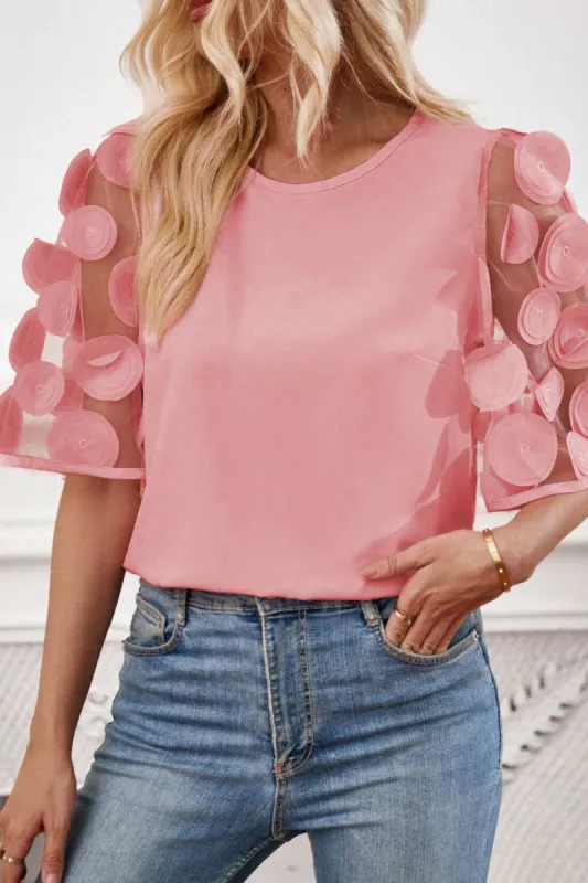 Applique Round Neck Half Sleeve Blouse sold by Charming Charlie