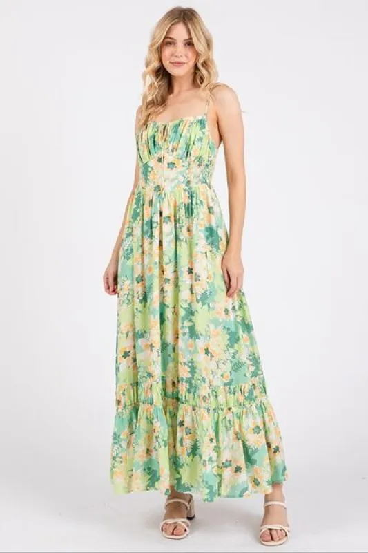 Mittoshop Floral Smocked Back Ruffled Hem Maxi Cami Dress sold by Charming Charlie