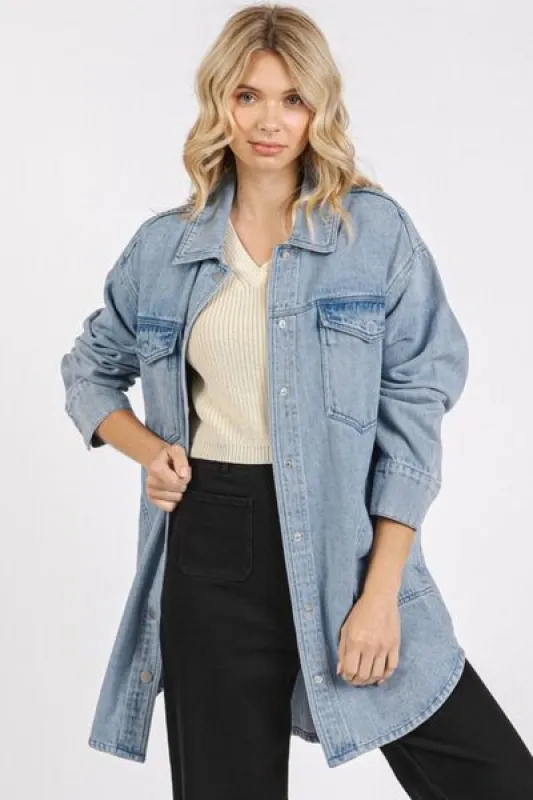 Mittoshop Light Wash Patch Pocket Longline Denim Jacket sold by Charming Charlie