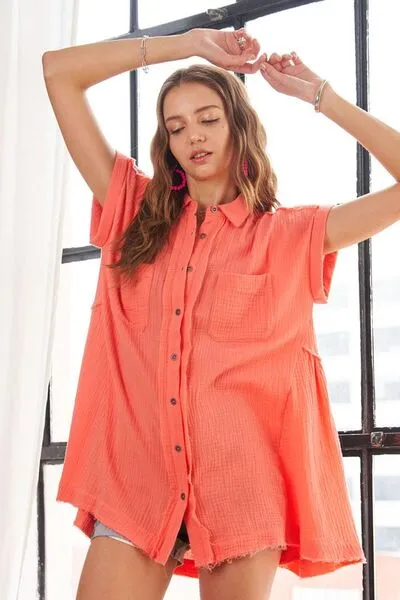ADORA Raw Hem Collared Neck Button Down Shirt sold by Charming Charlie product image thumbnail 2