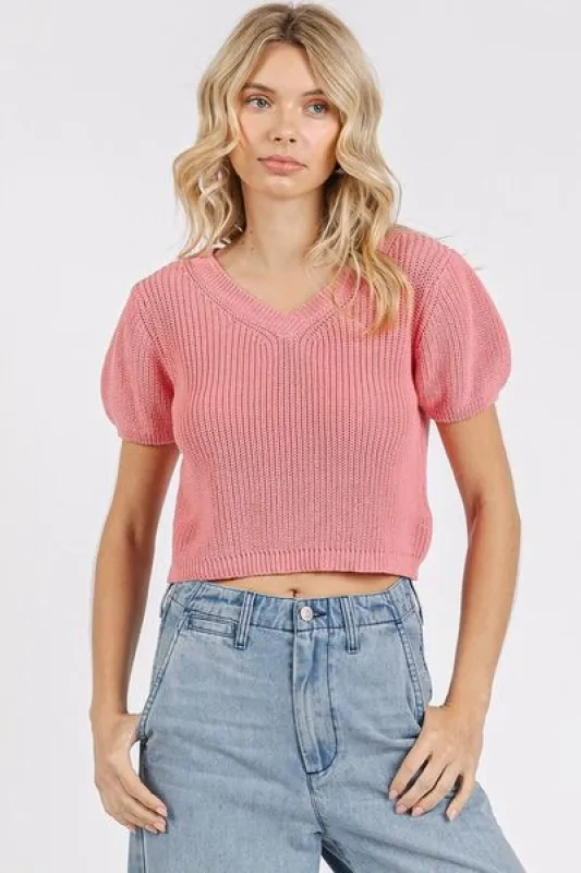 Mittoshop V-Neck Short Sleeve Crop Sweater sold by Charming Charlie