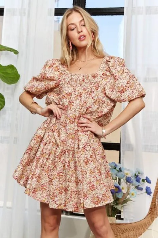 ADORA Floral Square Neck Puff Sleeve Dress sold by Charming Charlie