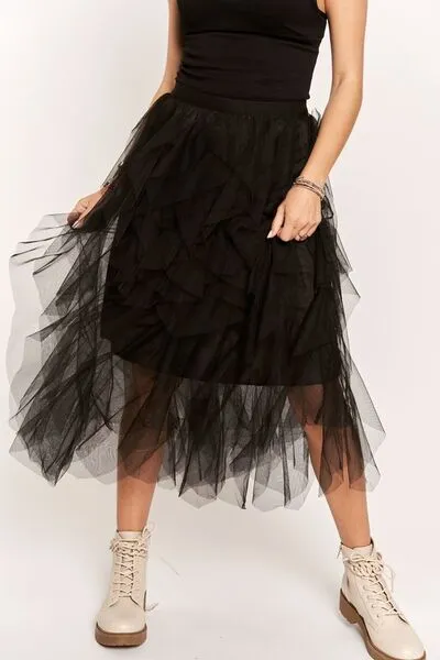 ADORA Ruffled Elastic Waist Midi Skirt sold by Charming Charlie