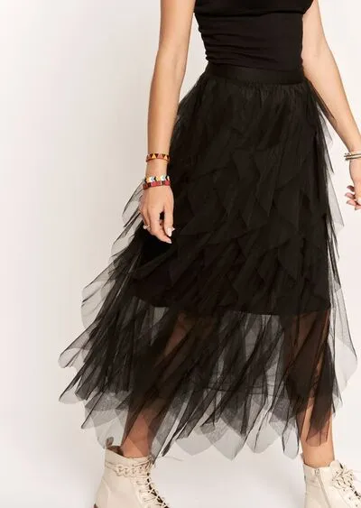 ADORA Ruffled Elastic Waist Midi Skirt sold by Charming Charlie product image thumbnail 3