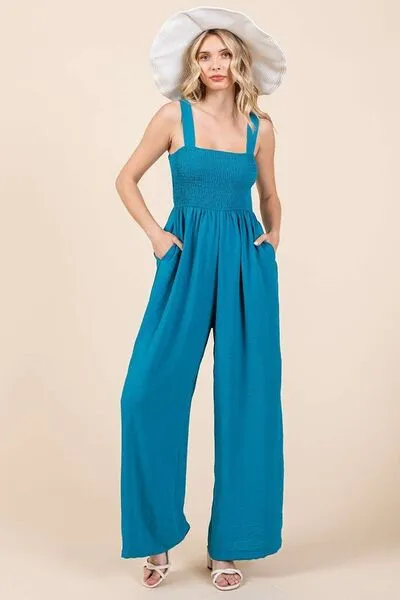 Mittoshop Smocked Wide Strap Wide Leg Overalls sold by Charming Charlie