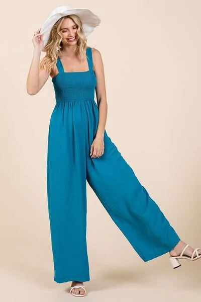Mittoshop Smocked Wide Strap Wide Leg Overalls sold by Charming Charlie product image thumbnail 4