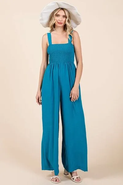 Mittoshop Smocked Wide Strap Wide Leg Overalls sold by Charming Charlie product image thumbnail 3