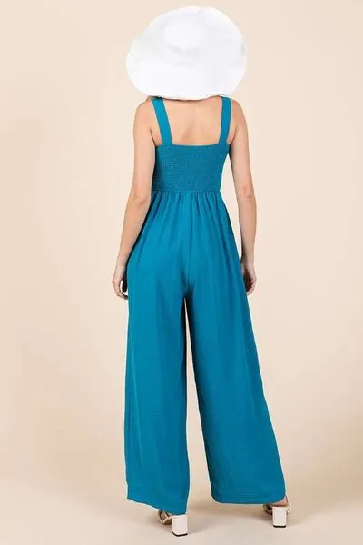 Mittoshop Smocked Wide Strap Wide Leg Overalls sold by Charming Charlie product image thumbnail 5