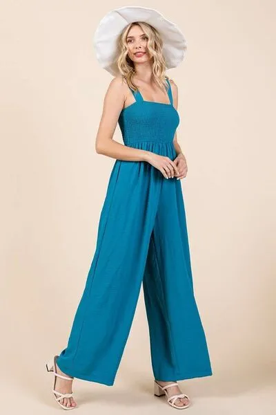 Mittoshop Smocked Wide Strap Wide Leg Overalls sold by Charming Charlie product image thumbnail 2