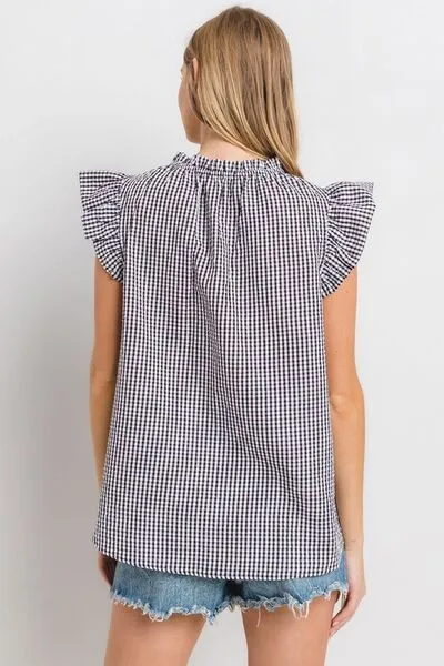 Ces Femme Plaid Notched Ruffled Cap Sleeve Blouse sold by Charming Charlie product image thumbnail 5