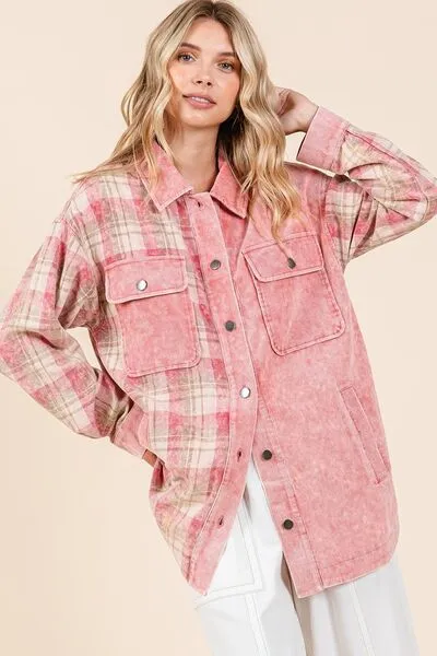 Mittoshop Plaid Button Down Drop Shoulder Jacket sold by Charming Charlie product image thumbnail 2