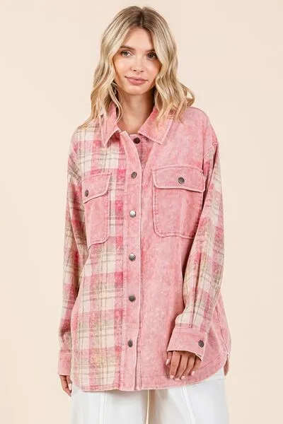 Mittoshop Plaid Button Down Drop Shoulder Jacket sold by Charming Charlie product image thumbnail 3