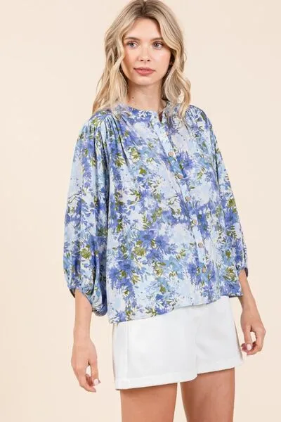 Mittoshop Flower Print Batwing Sleeve Button Down Blouse sold by Charming Charlie product image thumbnail 5