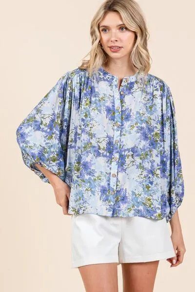 Mittoshop Flower Print Batwing Sleeve Button Down Blouse sold by Charming Charlie product image thumbnail 4