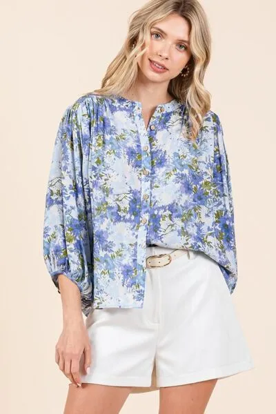 Mittoshop Flower Print Batwing Sleeve Button Down Blouse sold by Charming Charlie product image thumbnail 3