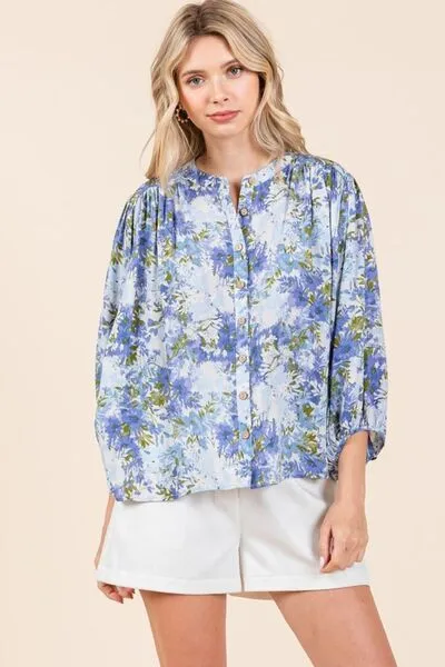 Mittoshop Flower Print Batwing Sleeve Button Down Blouse sold by Charming Charlie