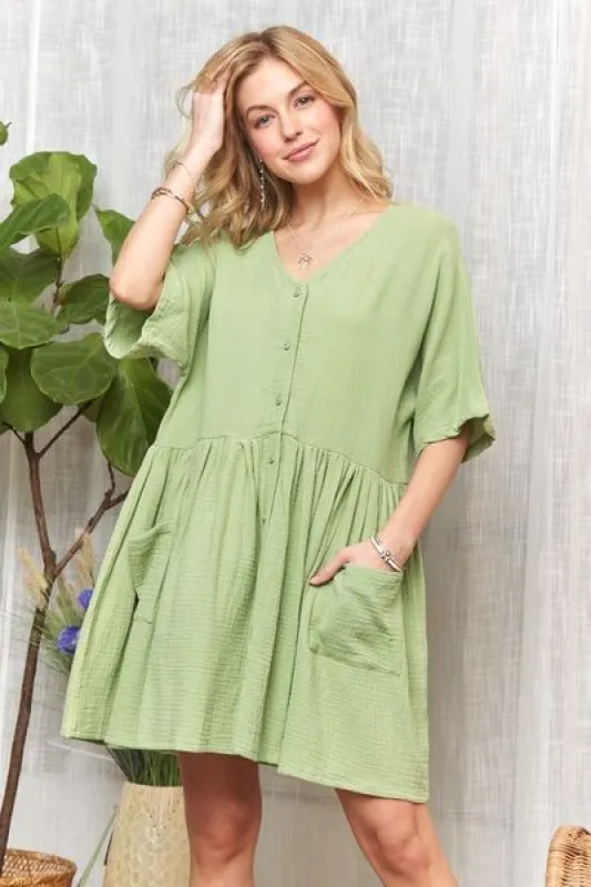 ADORA V-Neck Half Sleeve Dress with Pockets sold by Charming Charlie