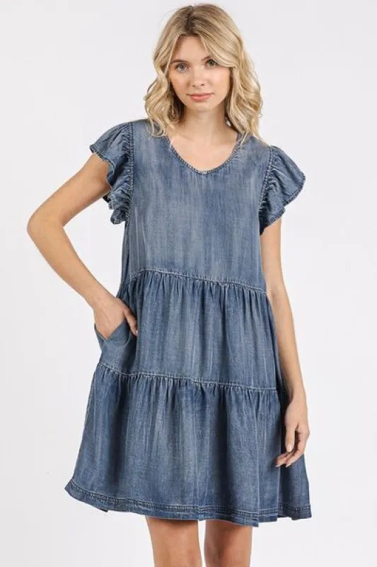 Mittoshop V-Neck Ruffled Cap Sleeve Mini Dress sold by Charming Charlie