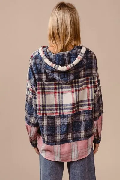 BiBi Drawstring Plaid Drop Shoulder Hoodie sold by Charming Charlie product image thumbnail 4