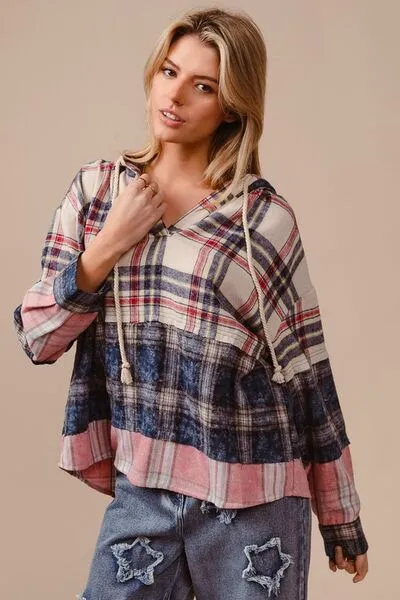 BiBi Drawstring Plaid Drop Shoulder Hoodie sold by Charming Charlie product image thumbnail 2