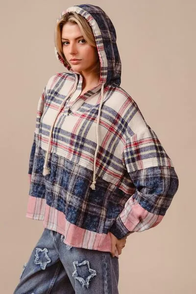 BiBi Drawstring Plaid Drop Shoulder Hoodie sold by Charming Charlie product image thumbnail 3