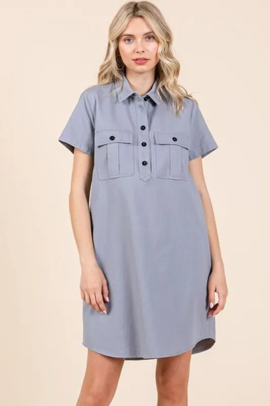 Mittoshop Button Detail Collared Neck Short Sleeve Shirt Dress sold by Charming Charlie