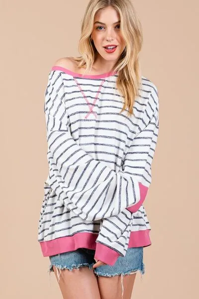 Ces Femme Striped Round Neck Drop Shoulder Sweatshirt sold by Charming Charlie product image thumbnail 2