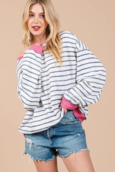 Ces Femme Striped Round Neck Drop Shoulder Sweatshirt sold by Charming Charlie