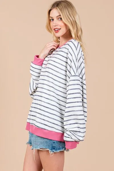 Ces Femme Striped Round Neck Drop Shoulder Sweatshirt sold by Charming Charlie product image thumbnail 3