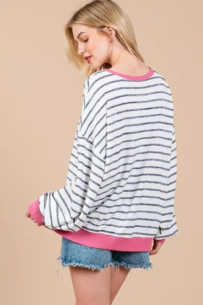 Ces Femme Striped Round Neck Drop Shoulder Sweatshirt sold by Charming Charlie product image thumbnail 4