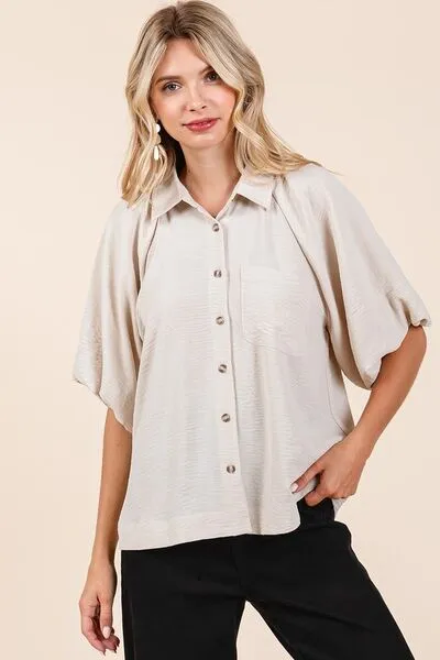 Mittoshop Airflow Short Bubble Sleeve Button Down Shirt sold by Charming Charlie