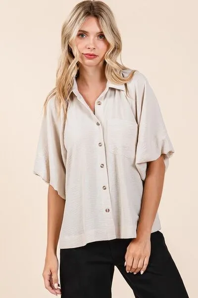 Mittoshop Airflow Short Bubble Sleeve Button Down Shirt sold by Charming Charlie product image thumbnail 3